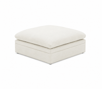 White storage ottoman on a white background