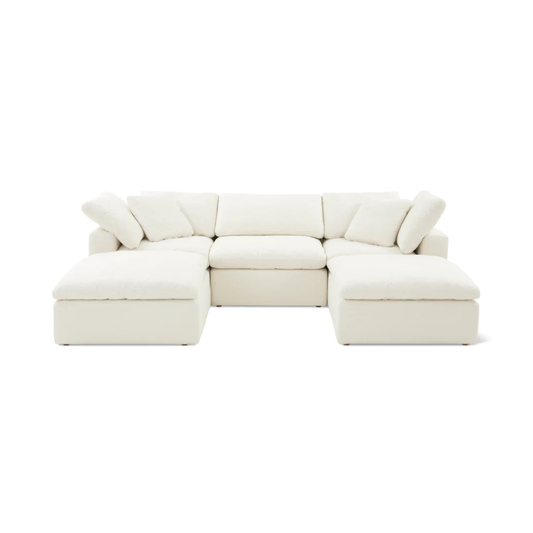 Cloud U shape sofa with two matching footstools in soft fabric and spacious modular layout
