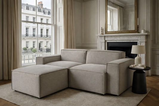 medium Flatpack chaise sofa with plush seating and neutral fabric