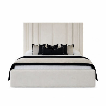 Streamlined silhouette with subtle vertical accents and soft upholstery