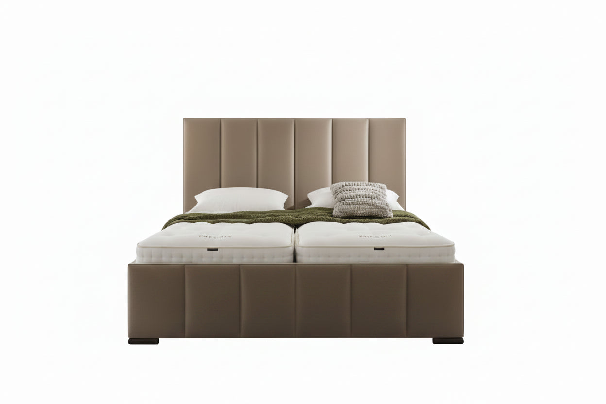ELVO adjustable bed with vertical panel upholstered headboard and dual adjustable base
