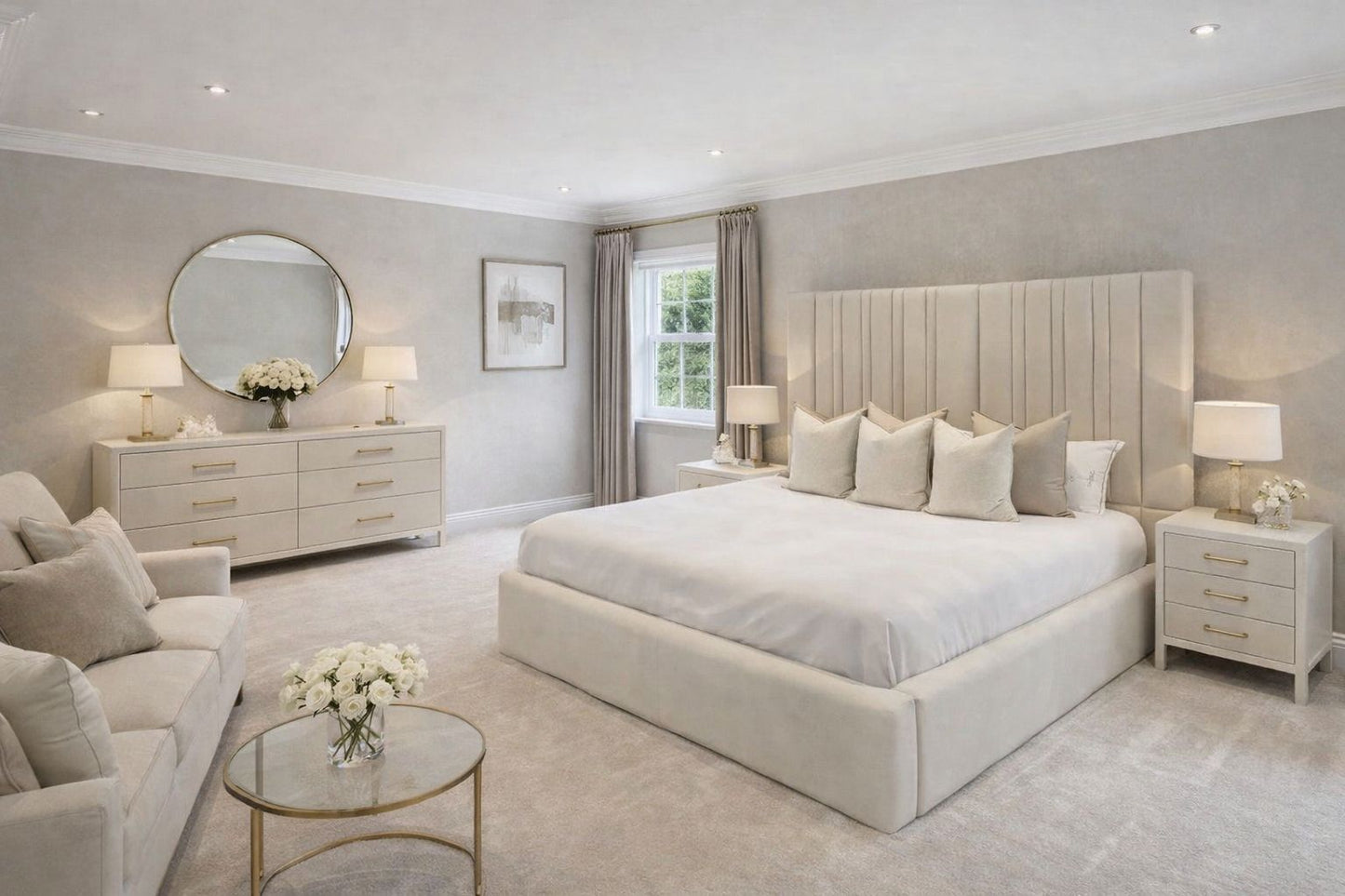 modern upholstered bed with vertical channel design and low base
