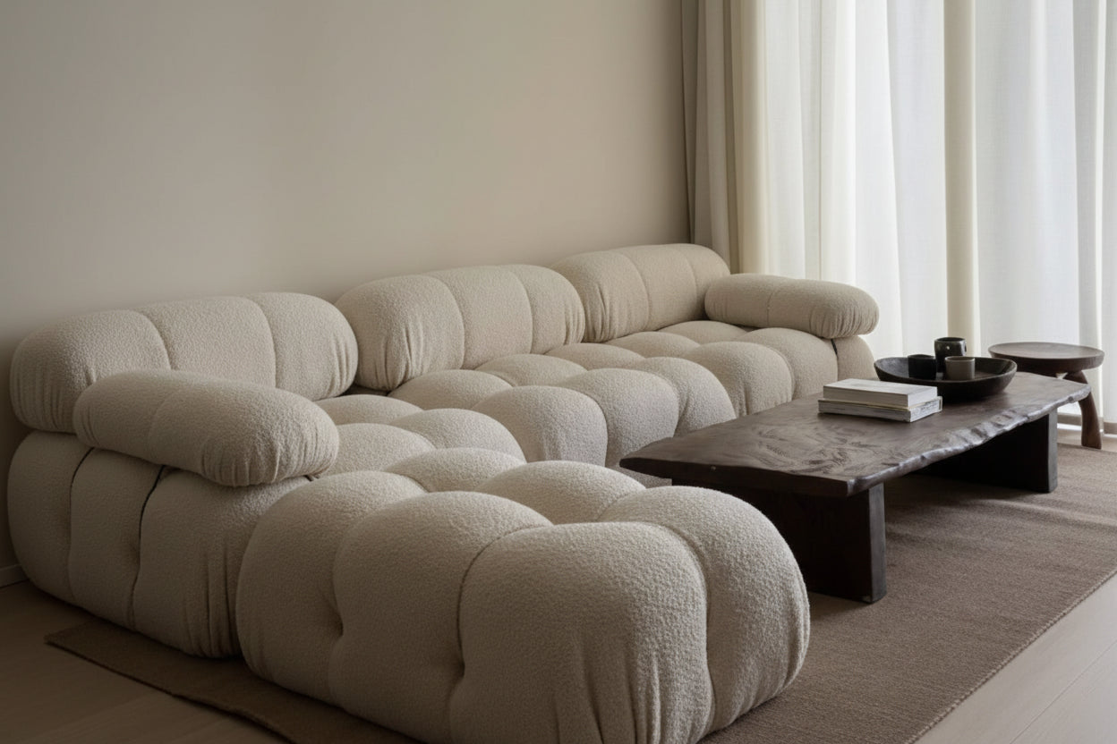 Storm Boucle 3 Seat Sofa + Stool