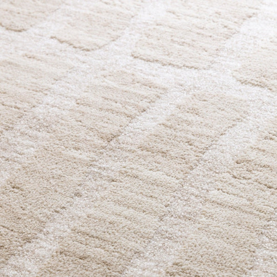 This close-up focuses on the 8cm cut pile construction, revealing the plush depth, softness, and sculpted surface texture of the Fiora Rug against a clean white studio background.