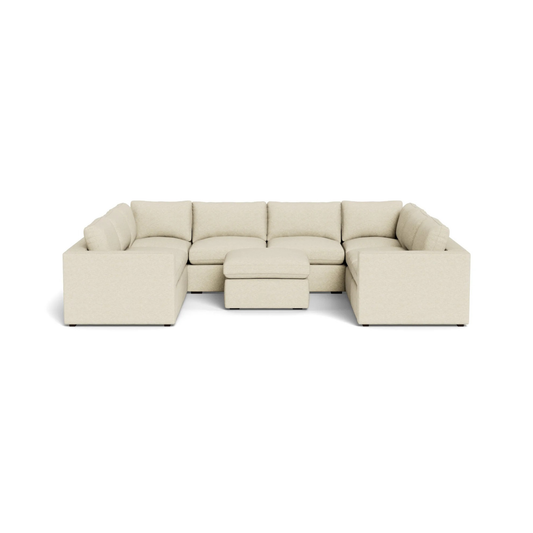 U shape sofa with ottoman for extended lounging and family comfort
