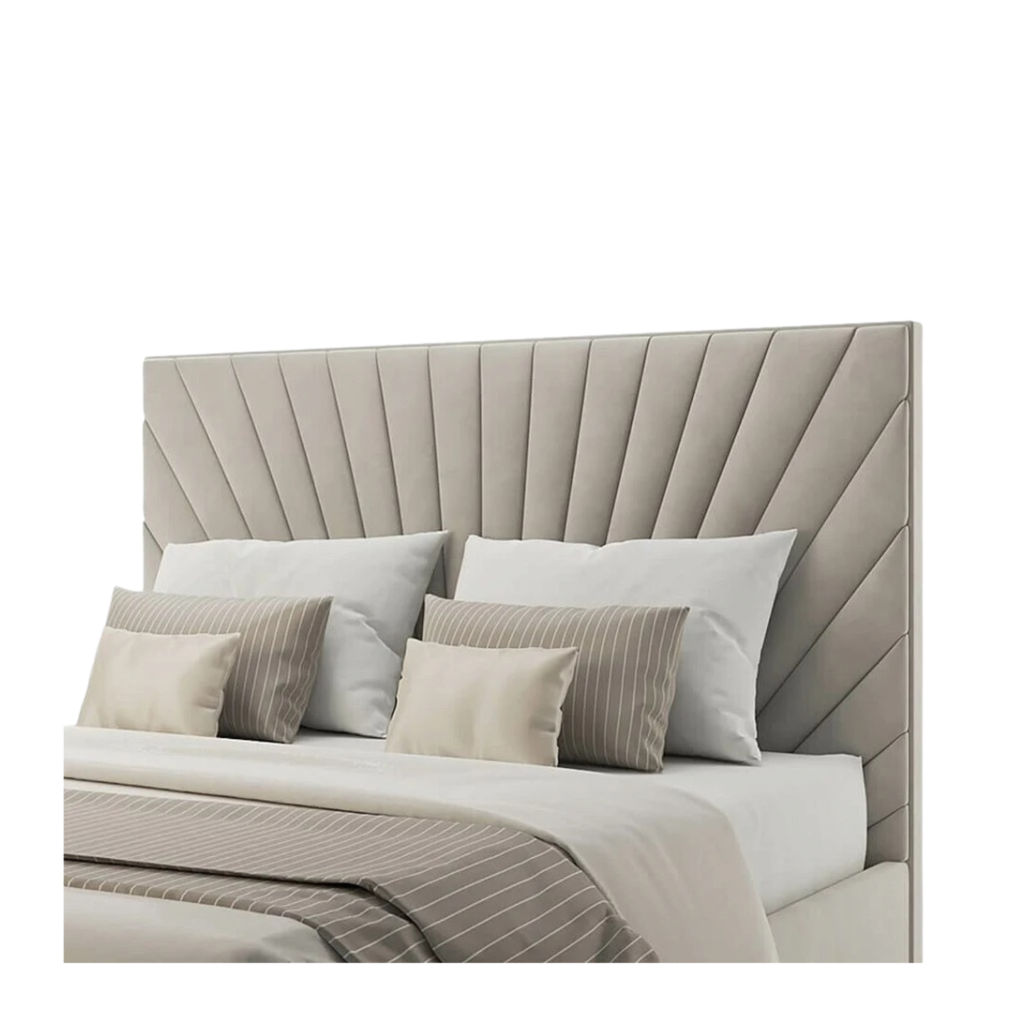 elegant bed with rounded headboard and low profile base
