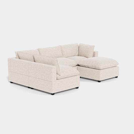 Poka L Shape Open End Modular Sofa + Footstool