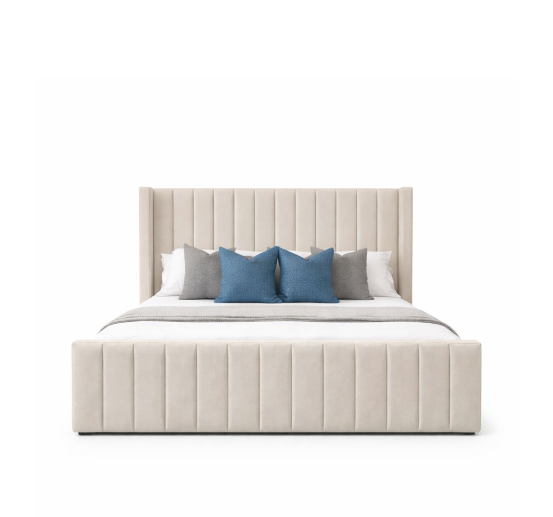 Tall vertical panel headboard with structured, modern silhouette