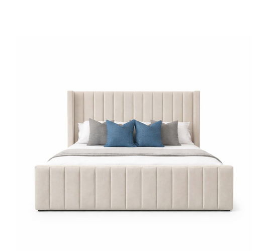Tall vertical panel headboard with structured, modern silhouette