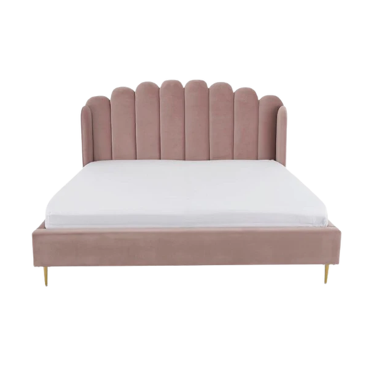 kiko bed with upholstered headboard and contemporary fabric finish