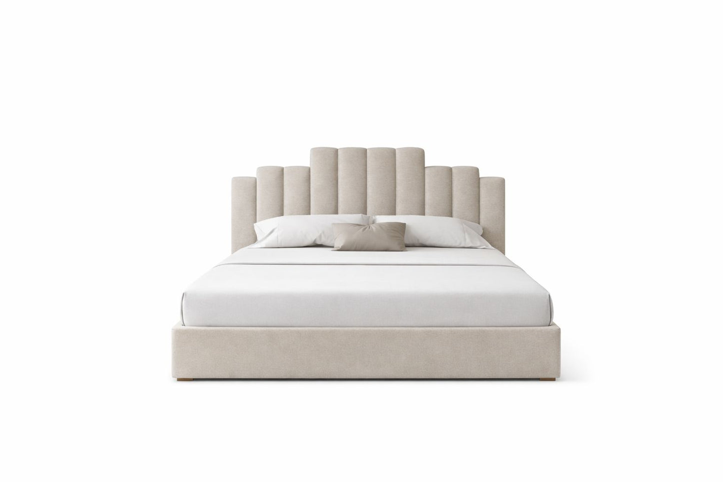 kora upholstered bed with tiered rounded headboard and modern base