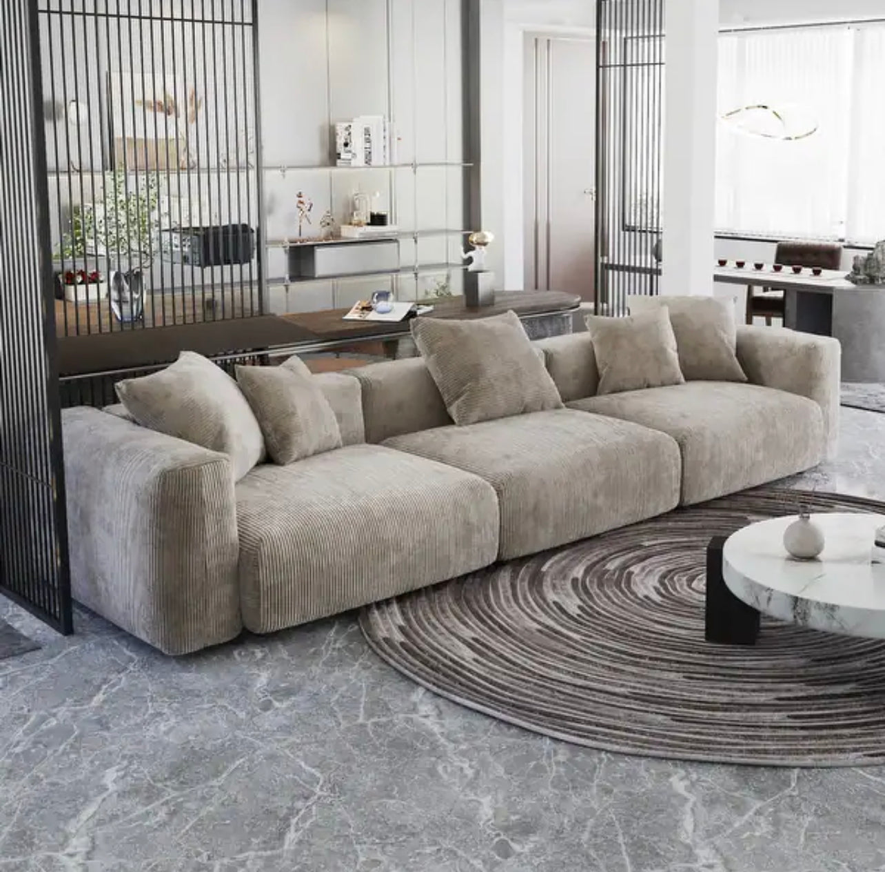 modern modular sofa with three seats, deep cushioning, and premium fabric finish
