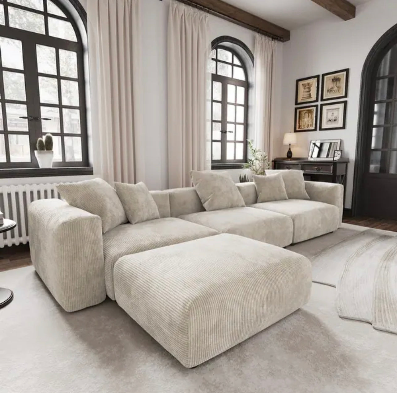 three seat modular sofa with footstool perfect for relaxing, entertaining, and adaptable room layouts
