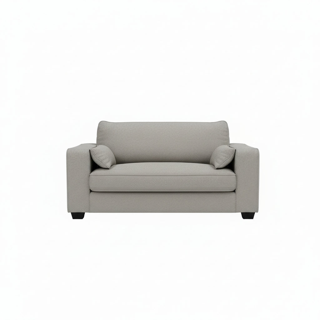 stylish love seat with structured arms and plush seating
