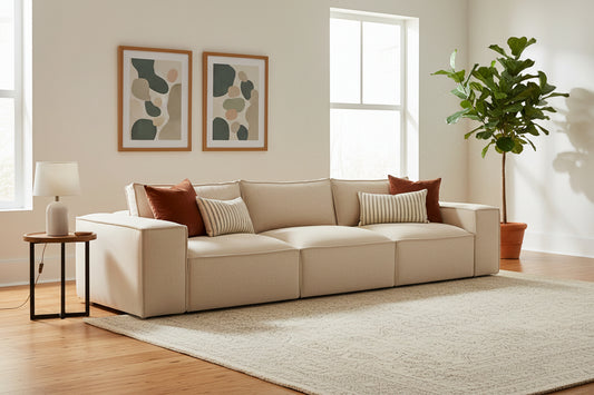 plush large sofa with soft fabric and clean silhouette
