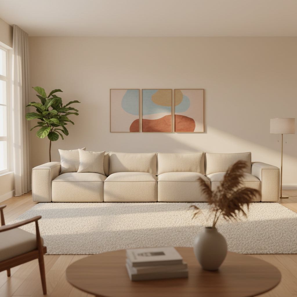 large modular sofa with plush cushioning and wide seating
