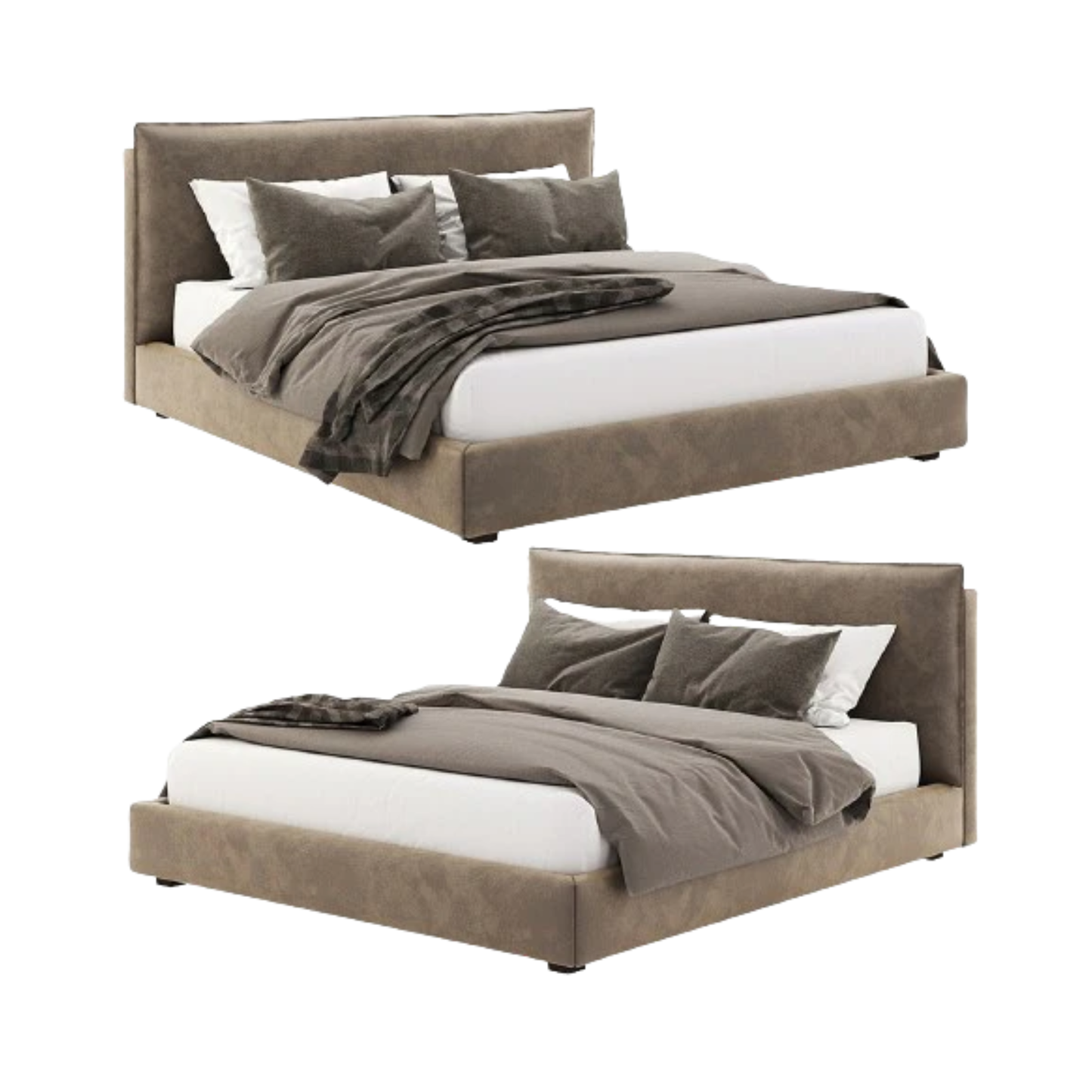 modern upholstered bed with refined headboard and hotel style finish