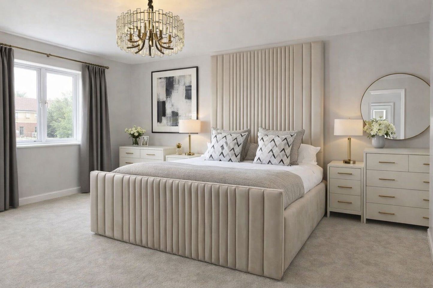  contemporary upholstered bed with channelled headboard and footboard