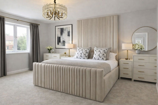 contemporary upholstered bed with channelled headboard and footboard