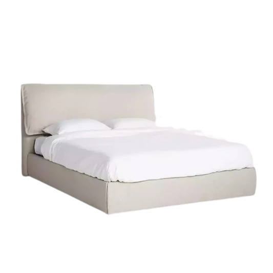 modern bed with padded headboard and clean simple design