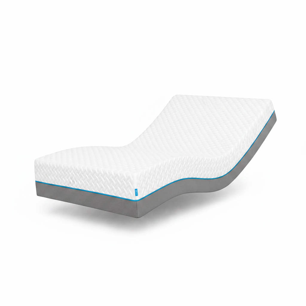 Mattress topper with a white and gray design on a white background