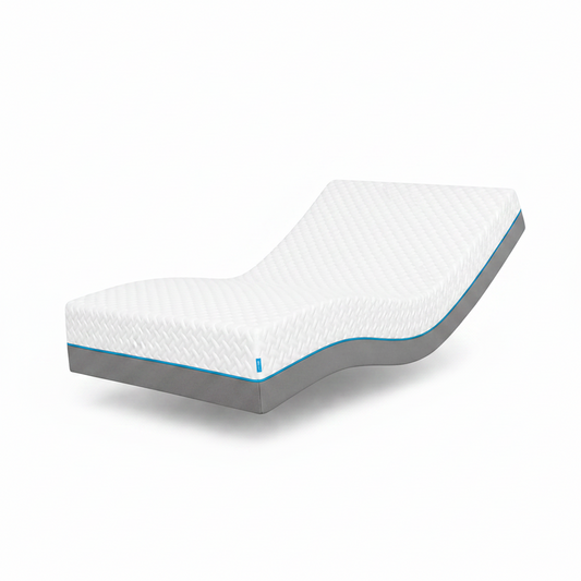 Mattress topper with a white and gray design on a white background