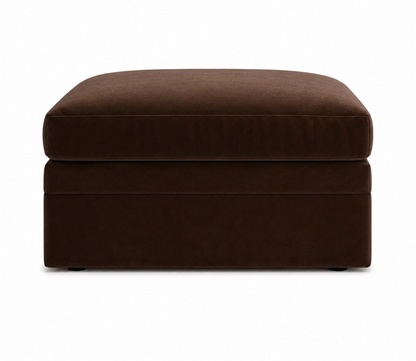 Brown storage ottoman on a white background