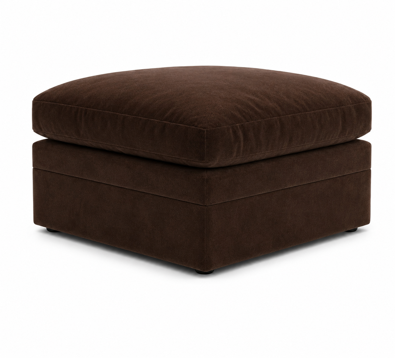 Brown storage ottoman on a white background