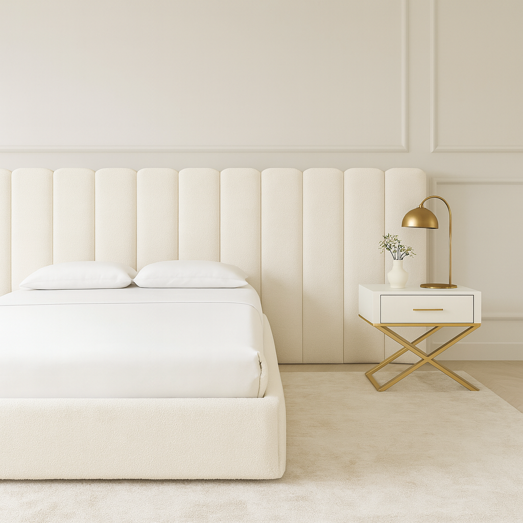 contemporary upholstered bed with dark tones and refined silhouette