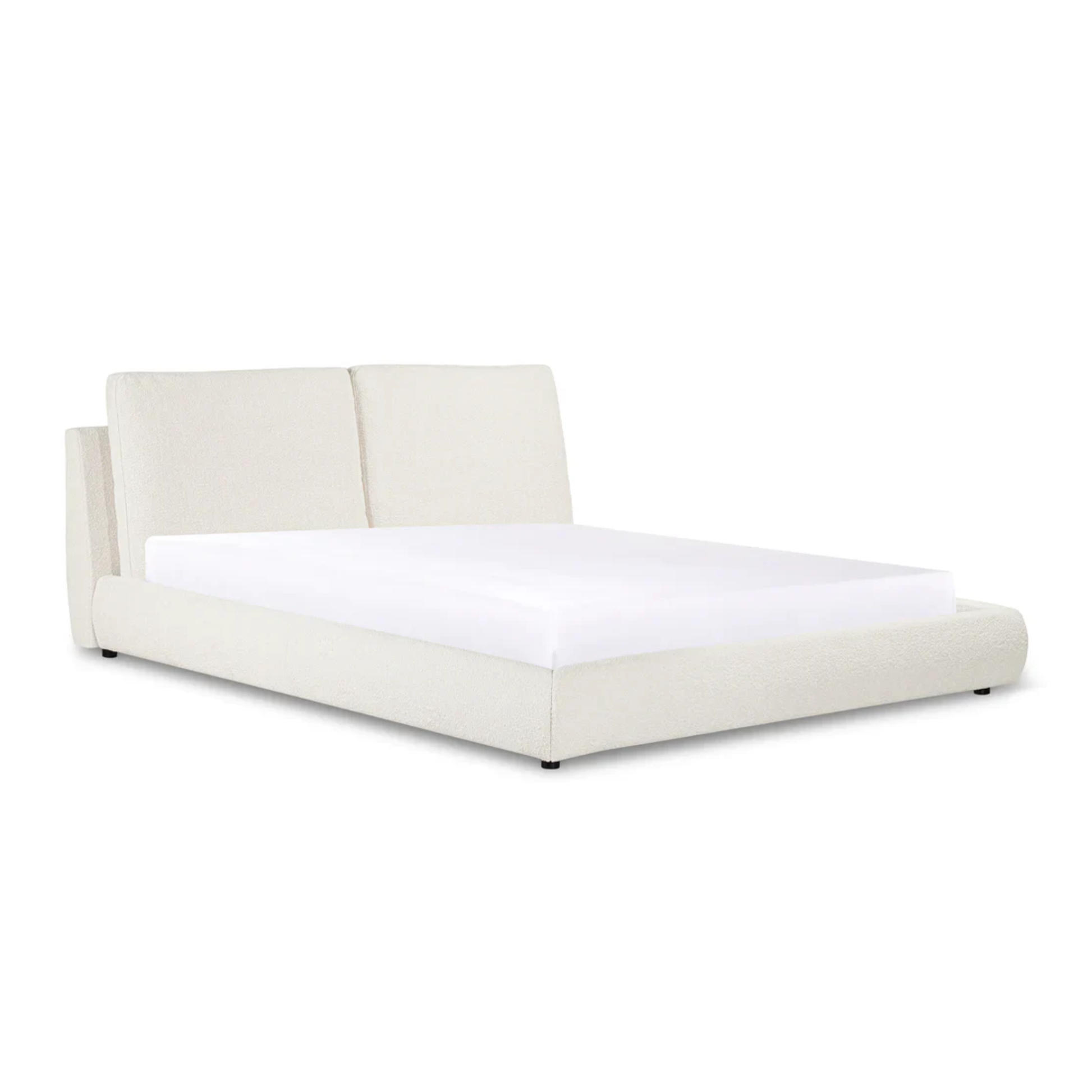 modern fabric bed with minimalist headboard and refined base