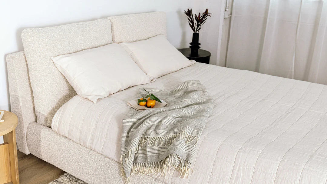 contemporary bed with smooth upholstery and simple headboard
