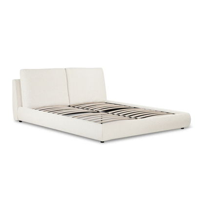  luxury upholstered bed with soft neutral tones and clean silhouette