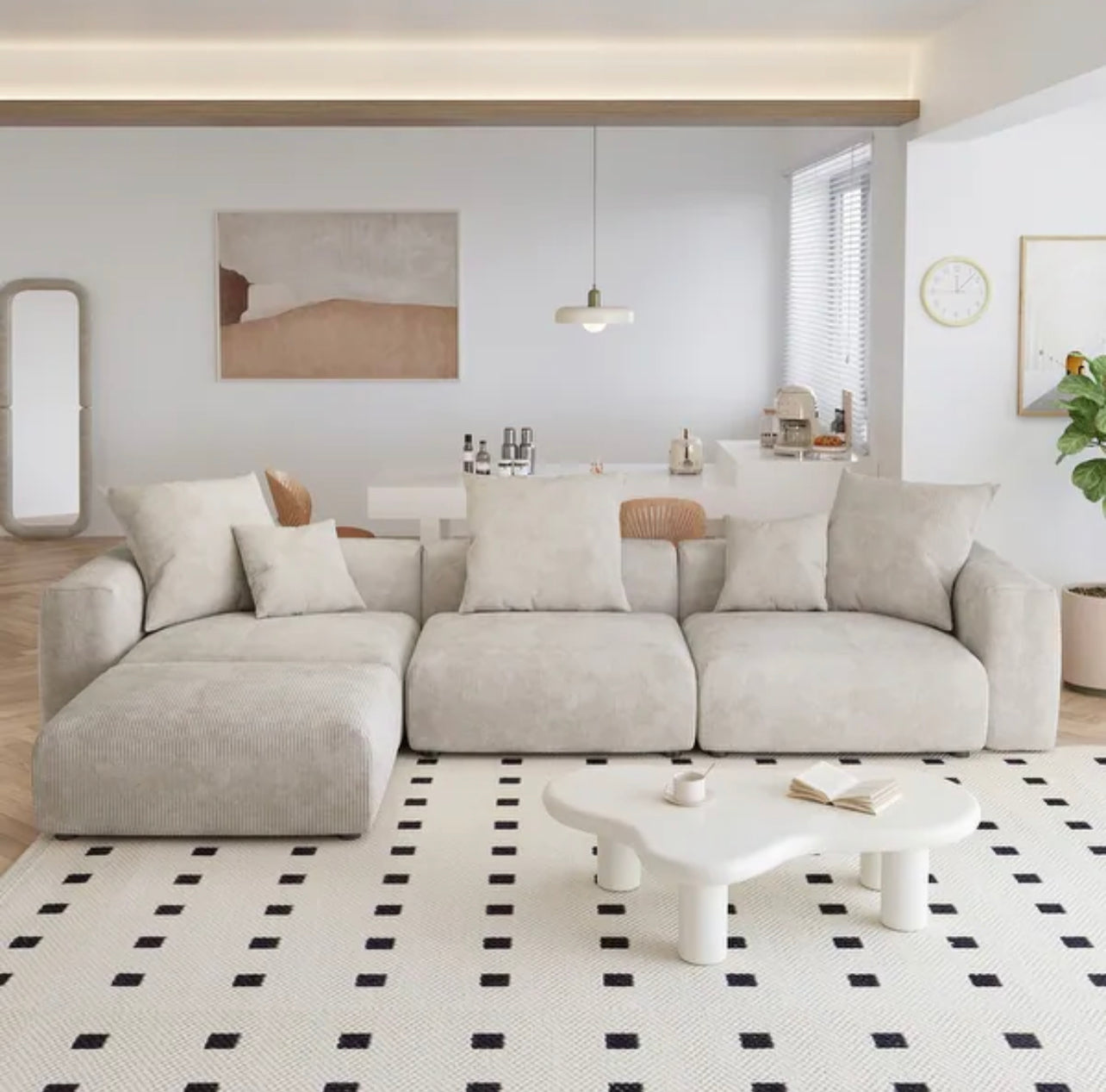 luxury modular sofa set upholstered in high-quality fabric with matching footstool for added comfort
