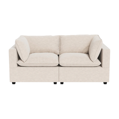 Poka 2 seater modular sofa with open end layout in neutral fabric
