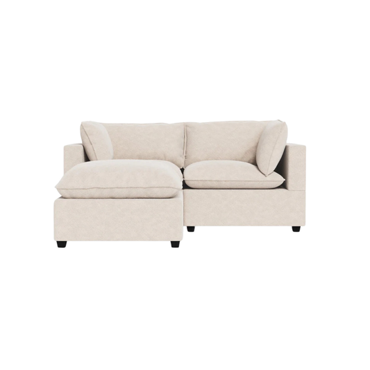 Poka 2 seater modular sofa with stool in neutral fabric finish
