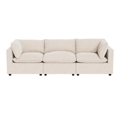 Poka 3 seater modular sofa with open end layout in neutral fabric
