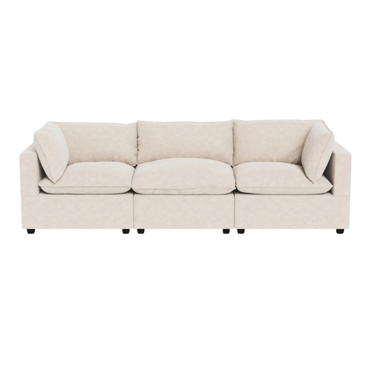 Poka 3 seater modular sofa with open end layout in neutral fabric
