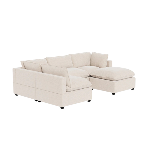 Generously deep seating and plush, feather-soft cushions offer an indulgent lounging experience. The open-end design invites you to stretch out and relax, while the matching footstool enhances versatility and comfort.
