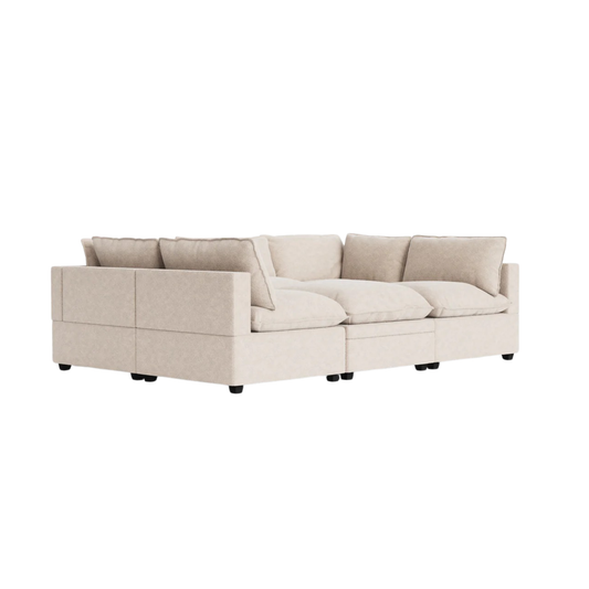 Designed for elevated living, the Poka Pit 6 Piece Modular Sofa creates a refined yet inviting centrepiece. Its expansive, low-profile silhouette encourages a more relaxed way of lounging, offering a seamless blend of contemporary design and indulgent comfort.
