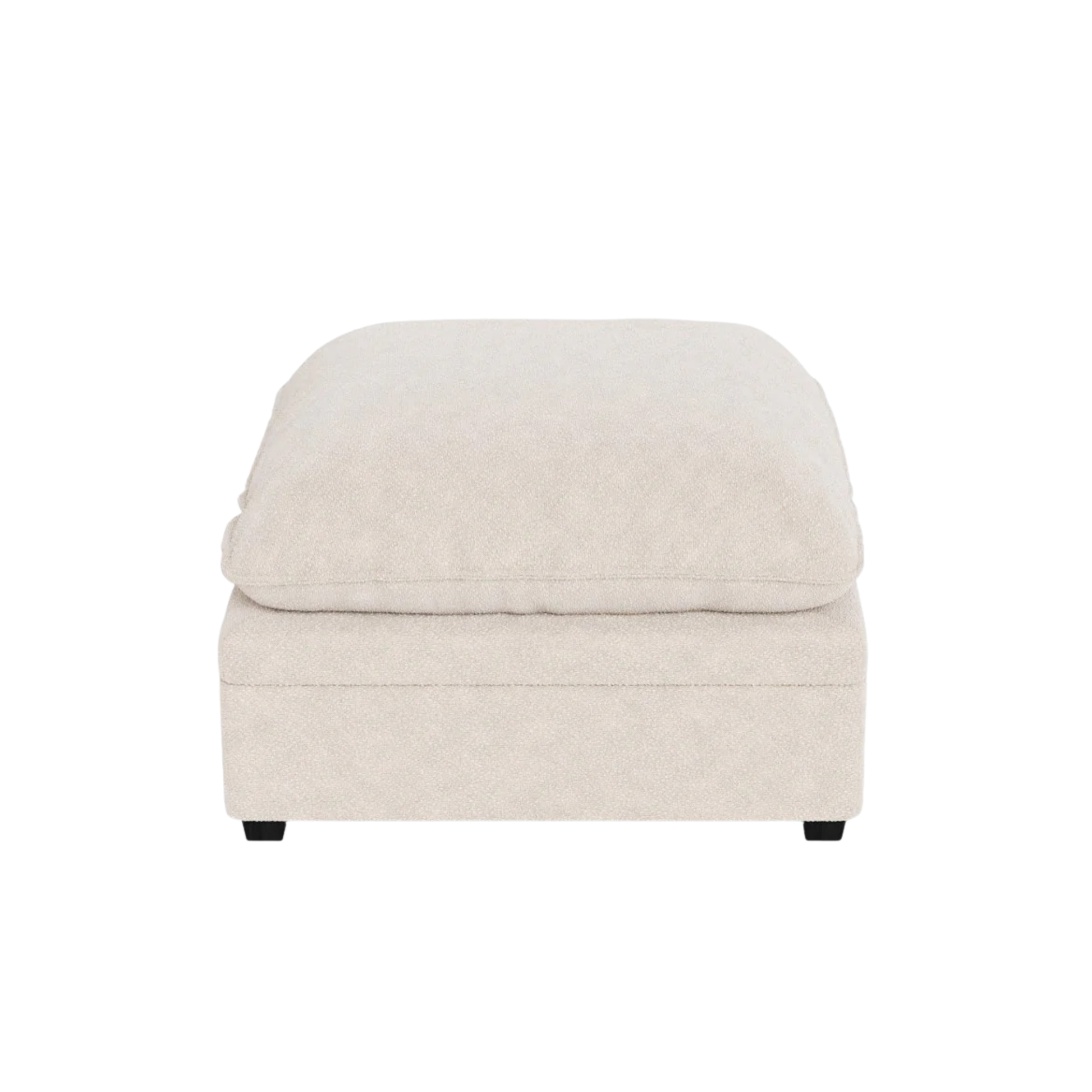 The Poka Storage Footstool presents a clean, minimal front profile with a soft, structured silhouette that enhances any modern living space. Its refined shape and tailored finish give it a subtle yet sophisticated presence.
