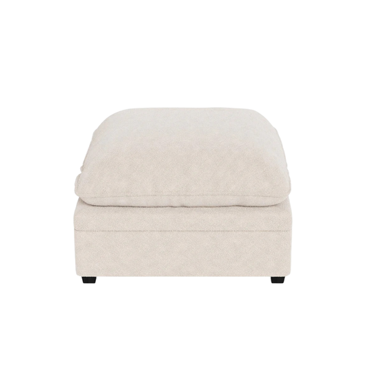 The Poka Storage Footstool presents a clean, minimal front profile with a soft, structured silhouette that enhances any modern living space. Its refined shape and tailored finish give it a subtle yet sophisticated presence.

