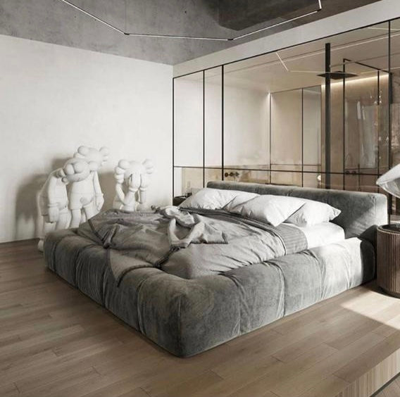 modern upholstered bed with strong headboard design and clean base