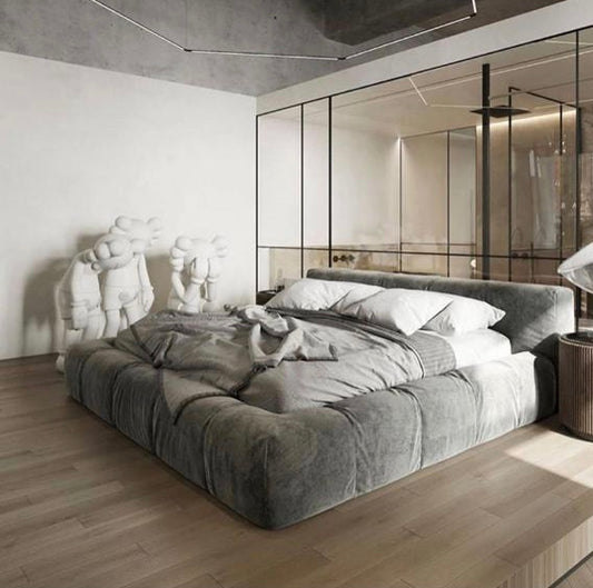modern upholstered bed with strong headboard design and clean base