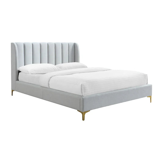 modern fabric bed with minimalist headboard and sleek base
