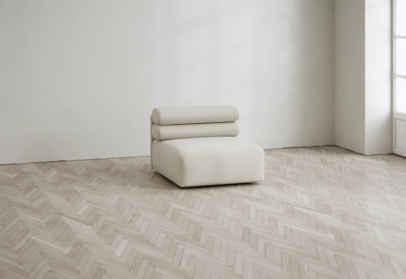 Roma single seat module upholstered in luxury fabric with clean modern lines

