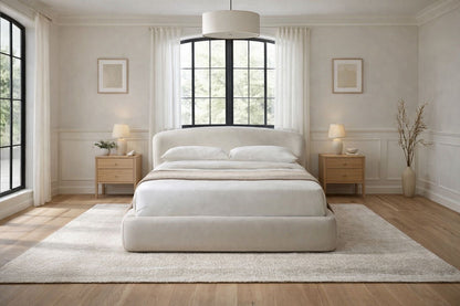  Soft Upholstered Design with Subtle Elegance
Alt text: modern bed frame with soft curves and simple upholstered structure