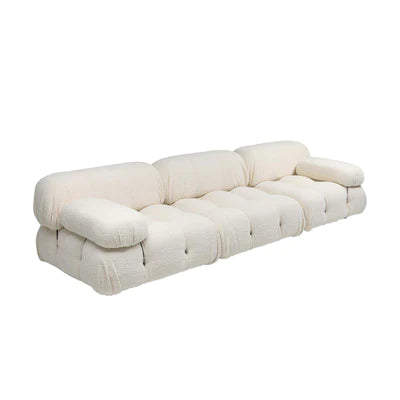 modern bouclé 3 seater sofa with soft textured upholstery and low-profile silhouette