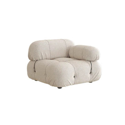 minimalist bouclé left arm sofa module with rounded edges and plush seating
