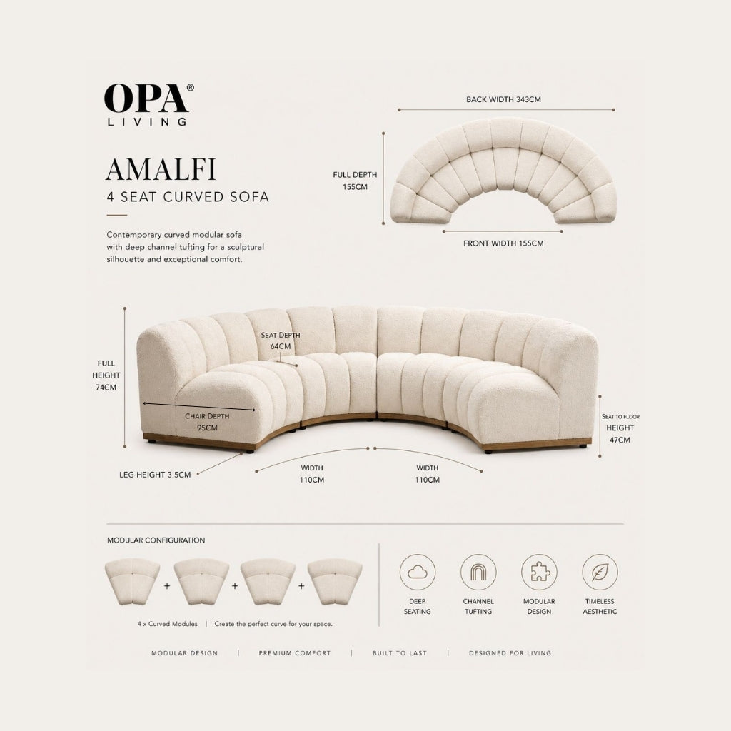 Amalfi 4 Seater Curved Sofa