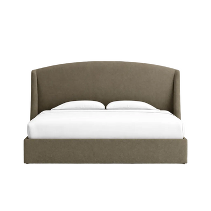 vale bed with gently curved headboard and upholstered winged sides